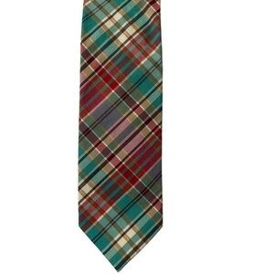 J. Crew 100% cotton madras plaid tie, turquoise, red white summer